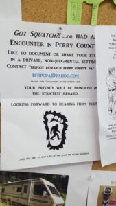 Sasquatch notice on supermarket noticeboard in Perry County PA