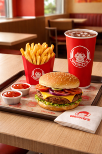 Wendy's burger meal on table image