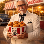 Colonel Sanders outside early KFC store