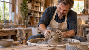 Beginner at pottery class